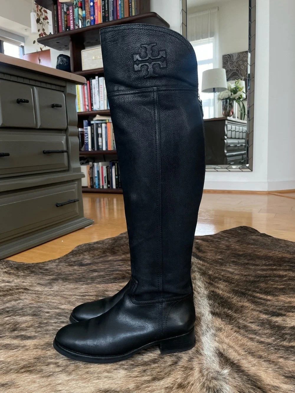 Tory Burch Black Leather Over-The-Knee Riding Boots